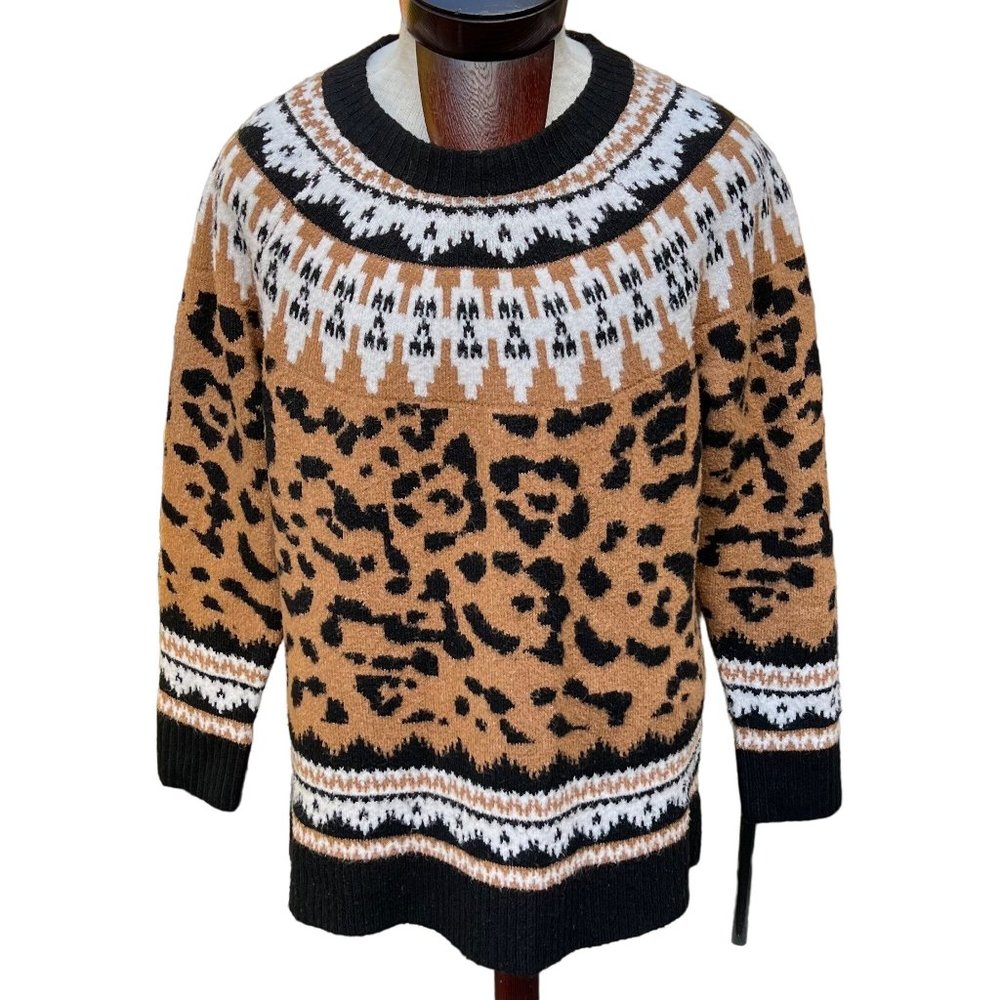 Torrid Womens Leopard Fair Isle Scandanavian Nordic Sweater Black Brown Size 1